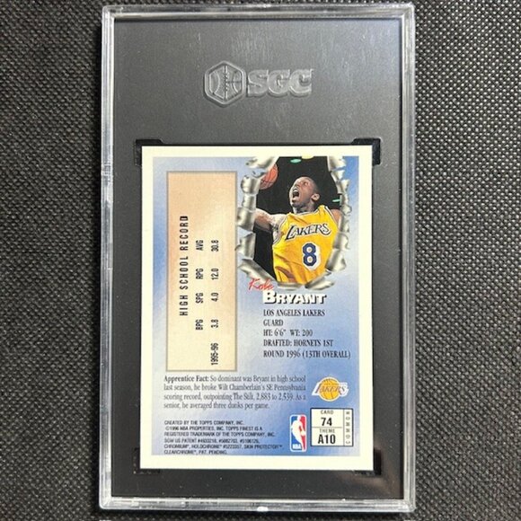 1996-97 Finest Kobe Bryant Apprentices Rookie RC Bronze #74 Lakers SGC 10 GEM MT - Picture 2 of 2